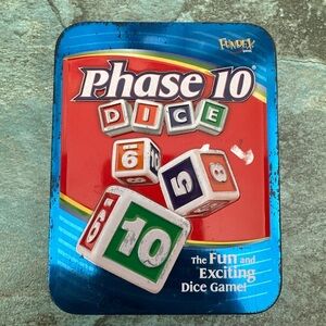 2008 Fundex Phase 10 Dice Game Complete w/ Tin, Score Card, Dice & Instructions